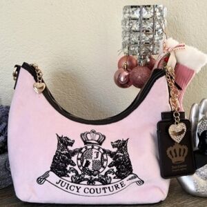 Juicy Couture Hobo Classic SCOTTIE Dogs Shoulder Bag Purse Chiffon Pink